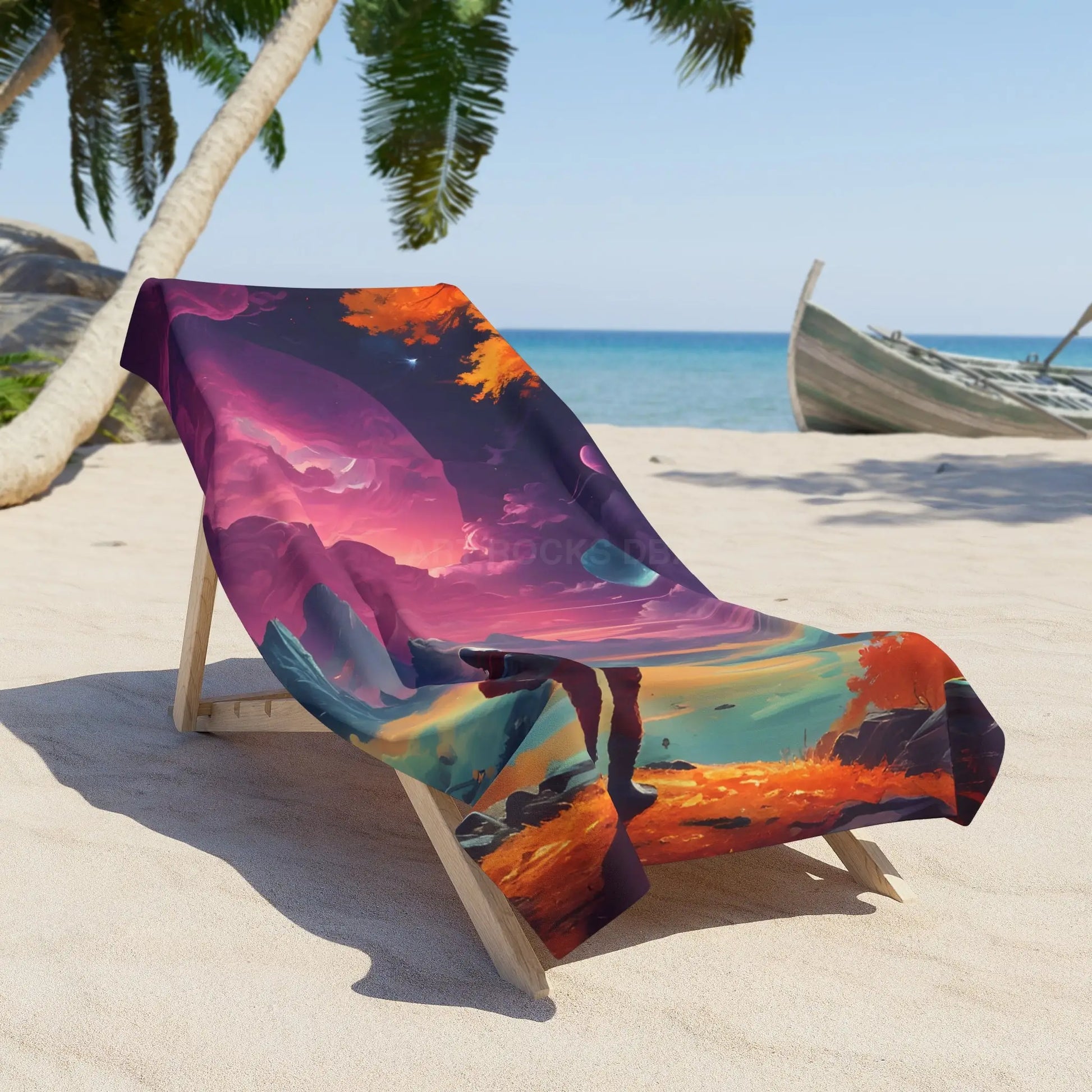 Psychedelic Cosmic Sunset Beach Towel — Surreal Space Landscape - Home Decor