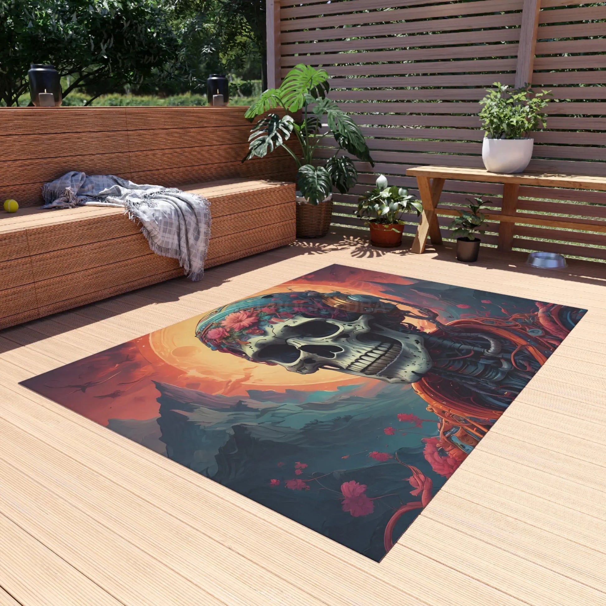 Psychedelic Skull Outdoor Rug - Bohemian Decor Patio Mat Festival Vibe Garden Area Rug Creative Home Accent - Home Decor