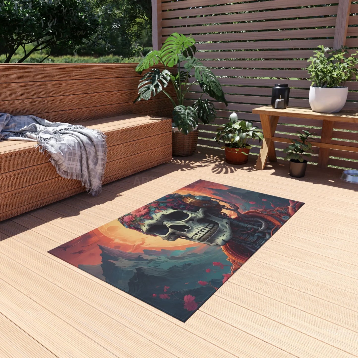 Psychedelic Skull Outdoor Rug - Bohemian Decor Patio Mat Festival Vibe Garden Area Rug Creative Home Accent - Home Decor