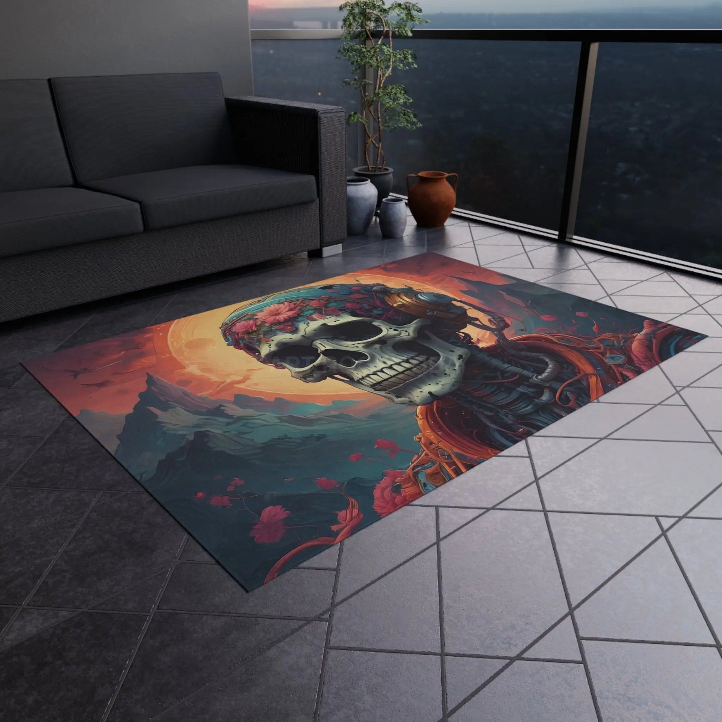 Psychedelic Skull Outdoor Rug - Bohemian Decor Patio Mat Festival Vibe Garden Area Rug Creative Home Accent - 60’’ ×