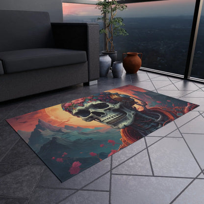 Psychedelic Skull Outdoor Rug - Bohemian Decor Patio Mat Festival Vibe Garden Area Rug Creative Home Accent - Home Decor