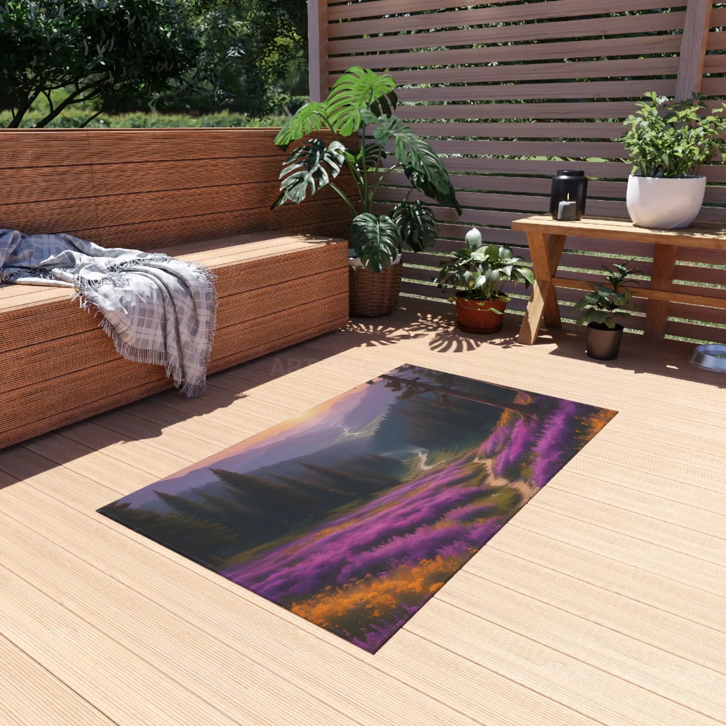 Purple and Yellow Spring Flower Valley Outdoor Rug - Nature-Inspired Home Decor Perfect for Patios Porches Camping &