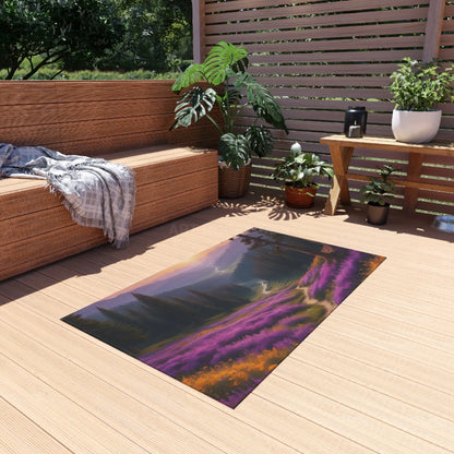 Purple and Yellow Spring Flower Valley Outdoor Rug - Nature-Inspired Home Decor Perfect for Patios Porches Camping &