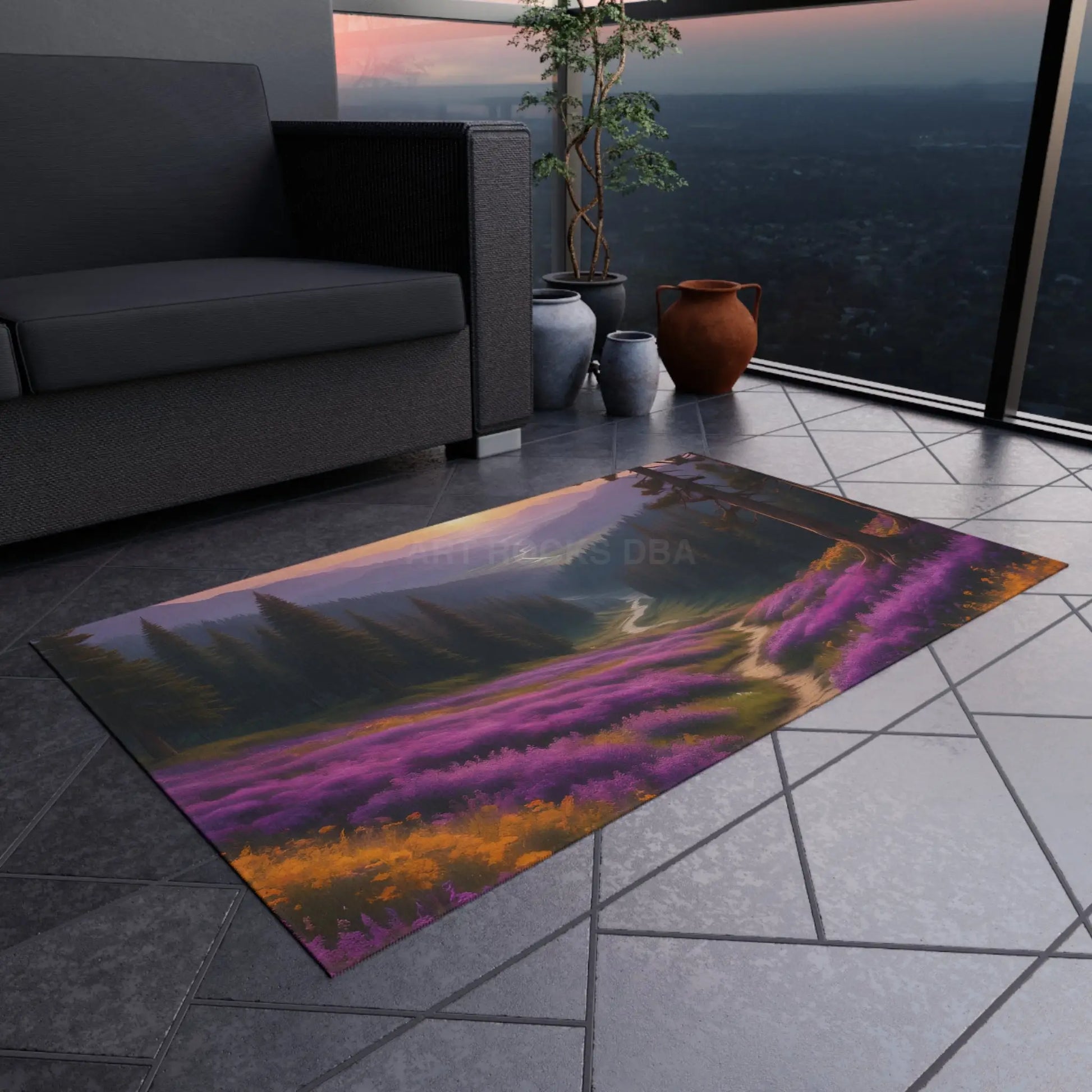 Purple and Yellow Spring Flower Valley Outdoor Rug - Nature-Inspired Home Decor Perfect for Patios Porches Camping &