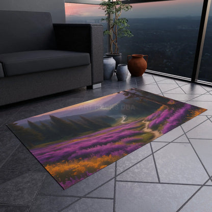 Purple and Yellow Spring Flower Valley Outdoor Rug - Nature-Inspired Home Decor Perfect for Patios Porches Camping &