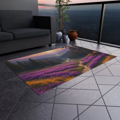 Purple and Yellow Spring Flower Valley Outdoor Rug - Nature-Inspired Home Decor Perfect for Patios Porches Camping &