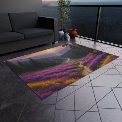 Purple and Yellow Spring Flower Valley Outdoor Rug - Nature-Inspired Home Decor Perfect for Patios Porches Camping &