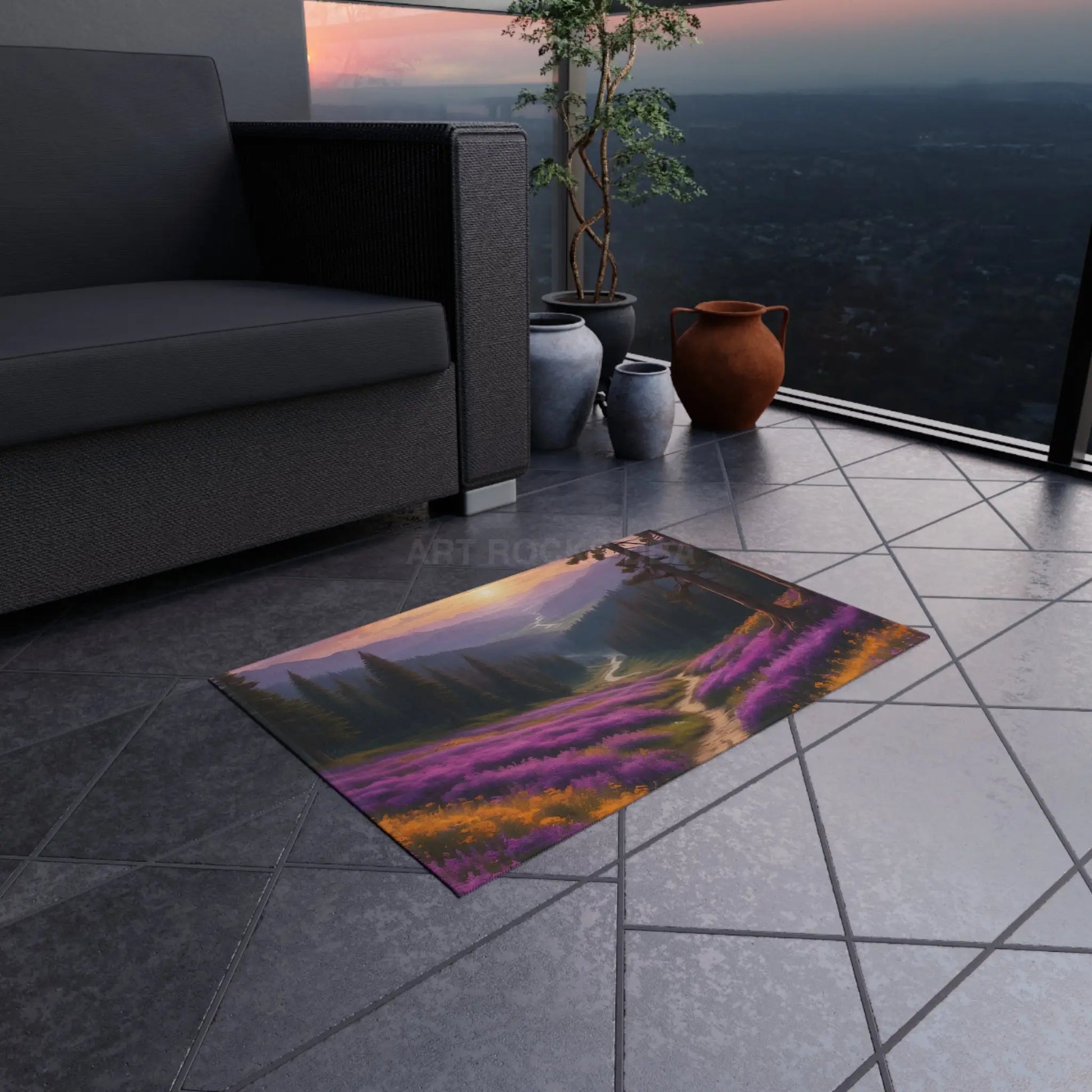 Purple and Yellow Spring Flower Valley Outdoor Rug - Nature-Inspired Home Decor Perfect for Patios Porches Camping &