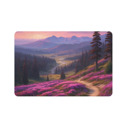 Purple Floral Mountain Trail Pet Food Mat — 12x18 Non-Slip Feeding Mat - 12’’ × 18’’ / Rectangle - Pets