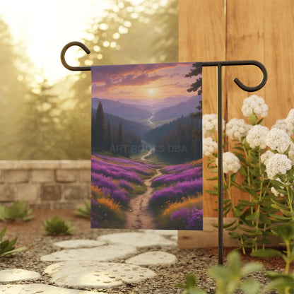Purple Flower Valley Garden Banner: Floral Landscape Decor for Outdoor Spaces Yard Sign Seasonal Decoration Cottagecore