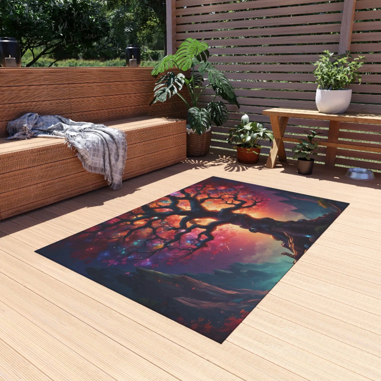 Rainbow Crystal Tree of Life Outdoor Rug Bohemian Carpet Garden Decor Patio Mat Nature Lover Gift Festival Home Accent