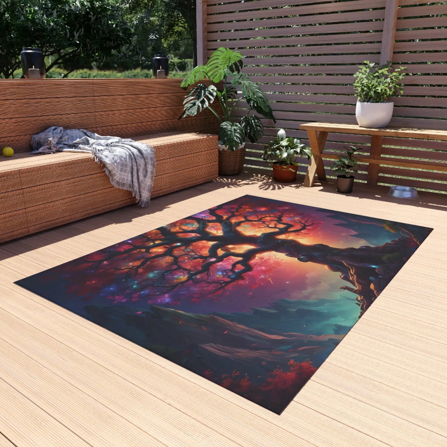 Rainbow Crystal Tree of Life Outdoor Rug Bohemian Carpet Garden Decor Patio Mat Nature Lover Gift Festival Home Accent