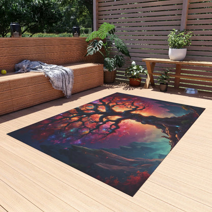 Rainbow Crystal Tree of Life Outdoor Rug Bohemian Carpet Garden Decor Patio Mat Nature Lover Gift Festival Home Accent