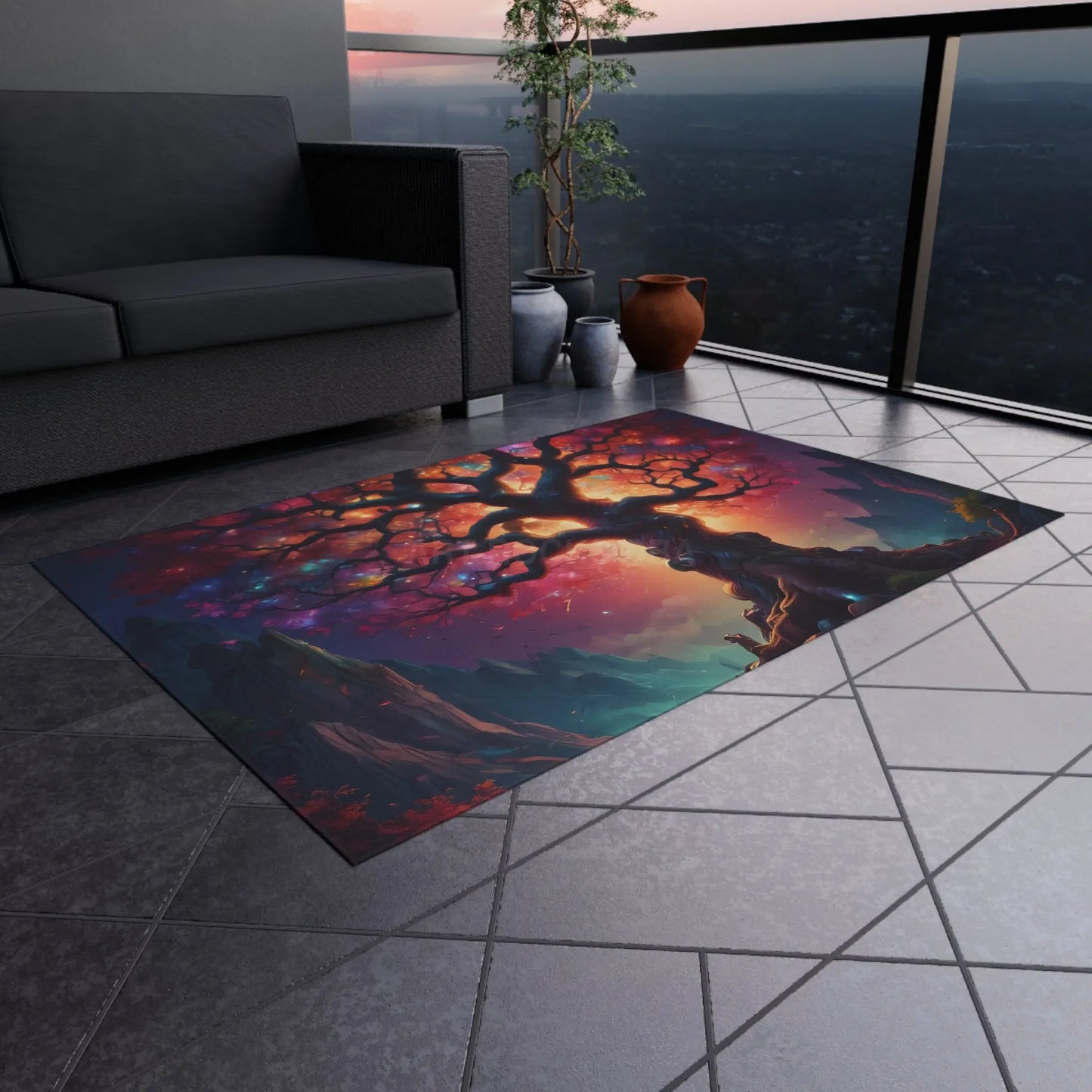 Rainbow Crystal Tree of Life Outdoor Rug Bohemian Carpet Garden Decor Patio Mat Nature Lover Gift Festival Home Accent