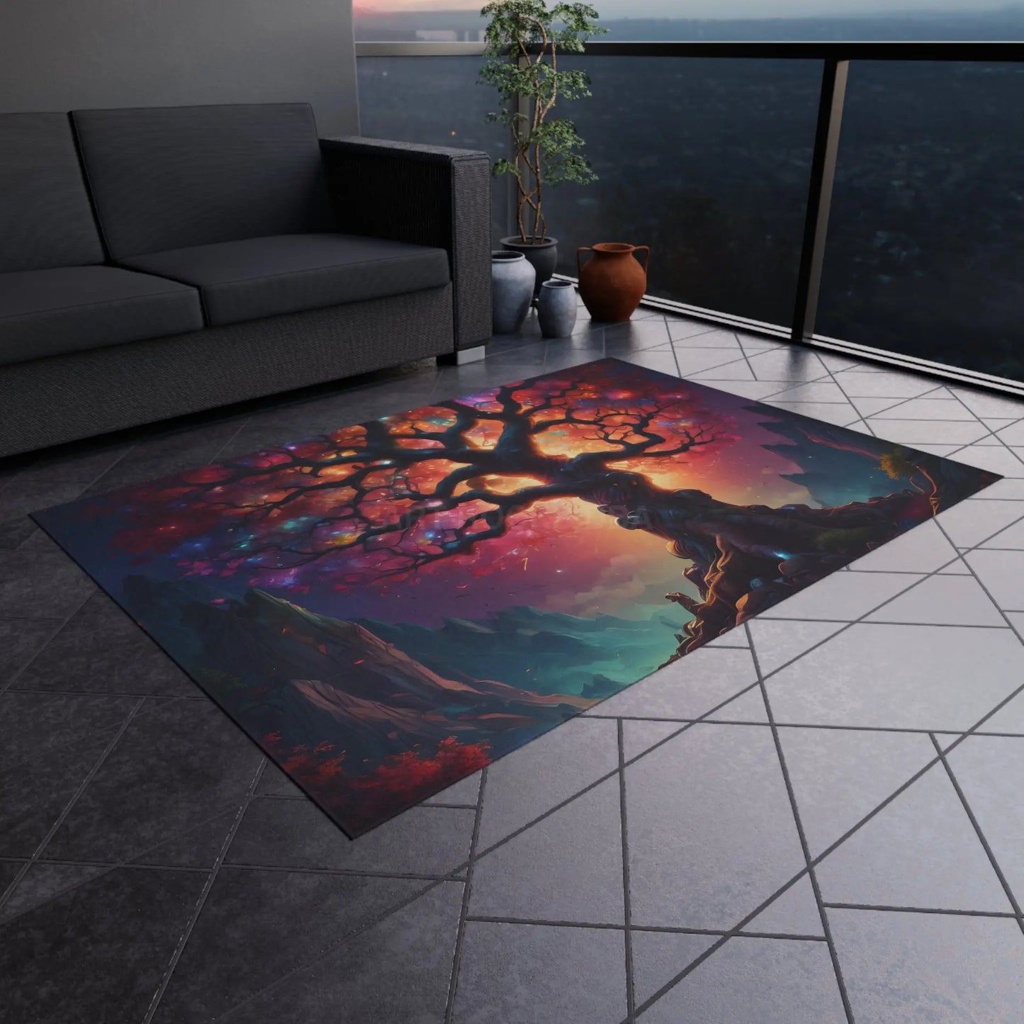 Rainbow Crystal Tree of Life Outdoor Rug Bohemian Carpet Garden Decor Patio Mat Nature Lover Gift Festival Home Accent