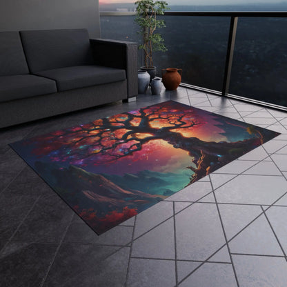 Rainbow Crystal Tree of Life Outdoor Rug Bohemian Carpet Garden Decor Patio Mat Nature Lover Gift Festival Home Accent