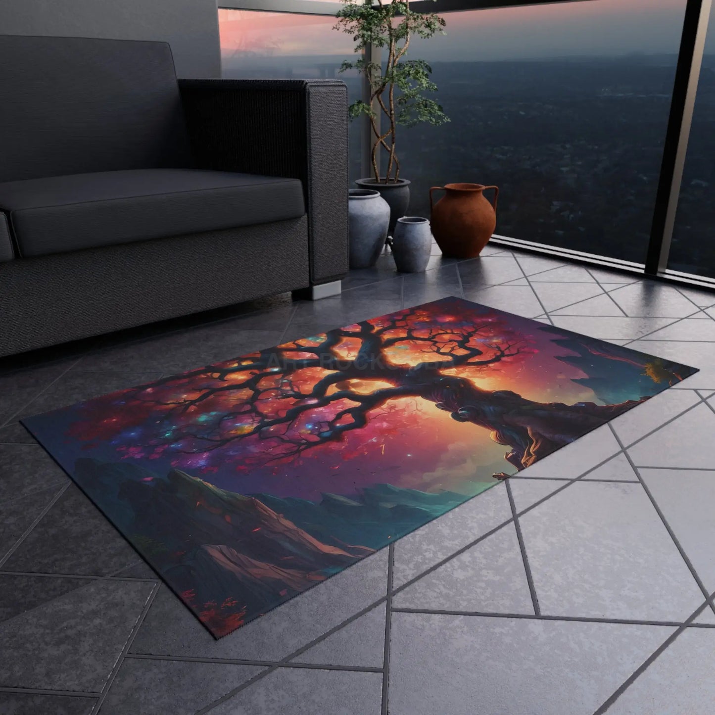Rainbow Crystal Tree of Life Outdoor Rug Bohemian Carpet Garden Decor Patio Mat Nature Lover Gift Festival Home Accent