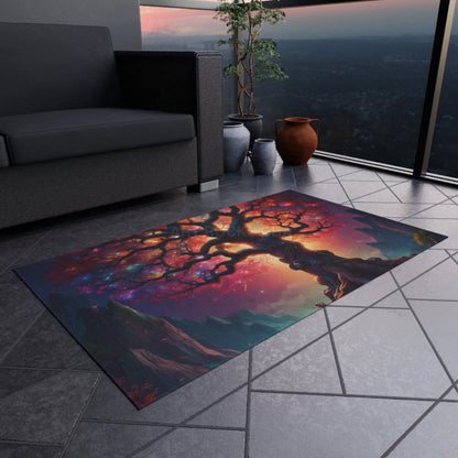 Rainbow Crystal Tree of Life Outdoor Rug Bohemian Carpet Garden Decor Patio Mat Nature Lover Gift Festival Home Accent