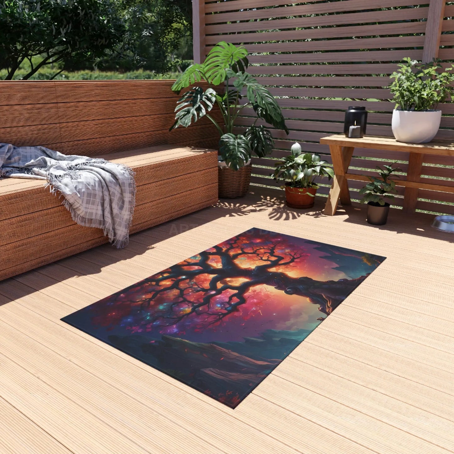 Rainbow Crystal Tree of Life Outdoor Rug Bohemian Carpet Garden Decor Patio Mat Nature Lover Gift Festival Home Accent