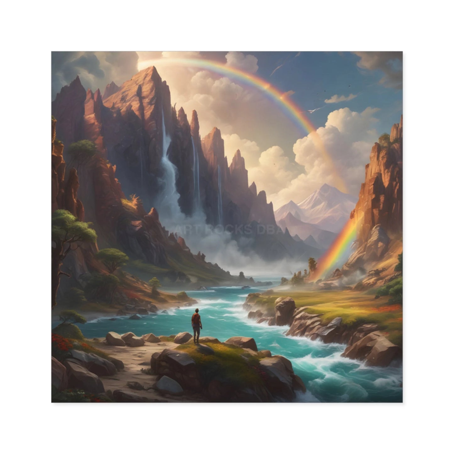 Raindow Waterfall Square Stickers Perfect for Home Decor Outdoor Adventures Journals Gifts and Scrapbooking - Square