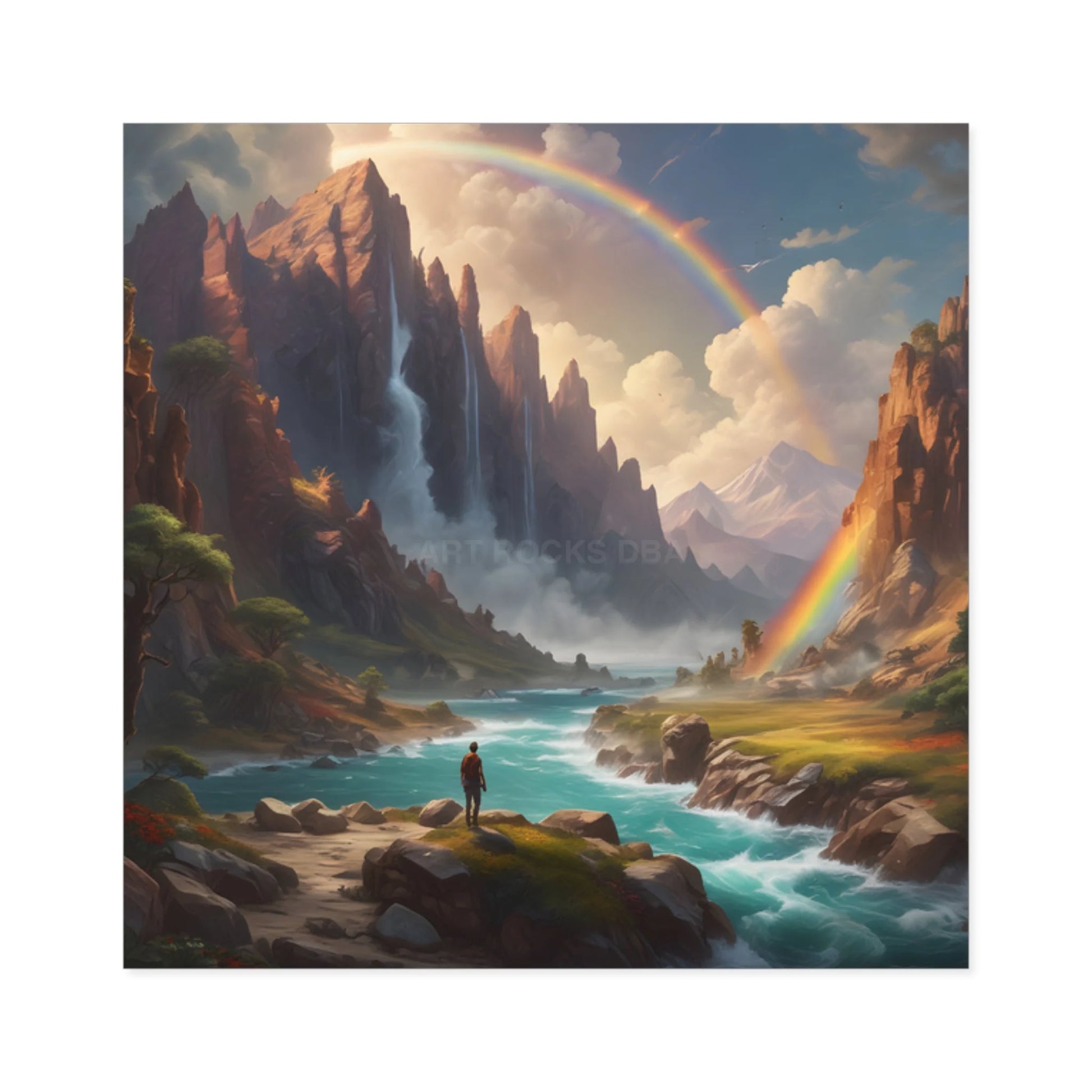 Raindow Waterfall Square Stickers Perfect for Home Decor Outdoor Adventures Journals Gifts and Scrapbooking - Square