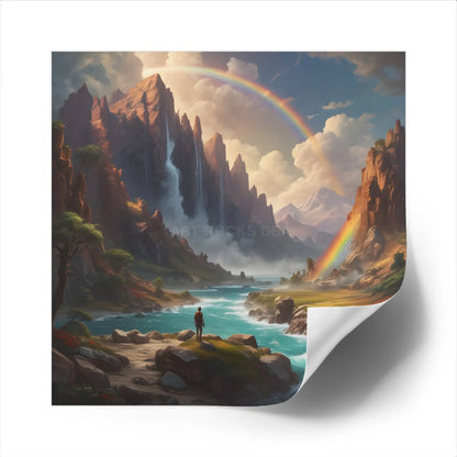 Raindow Waterfall Square Stickers Perfect for Home Decor Outdoor Adventures Journals Gifts and Scrapbooking - Paper