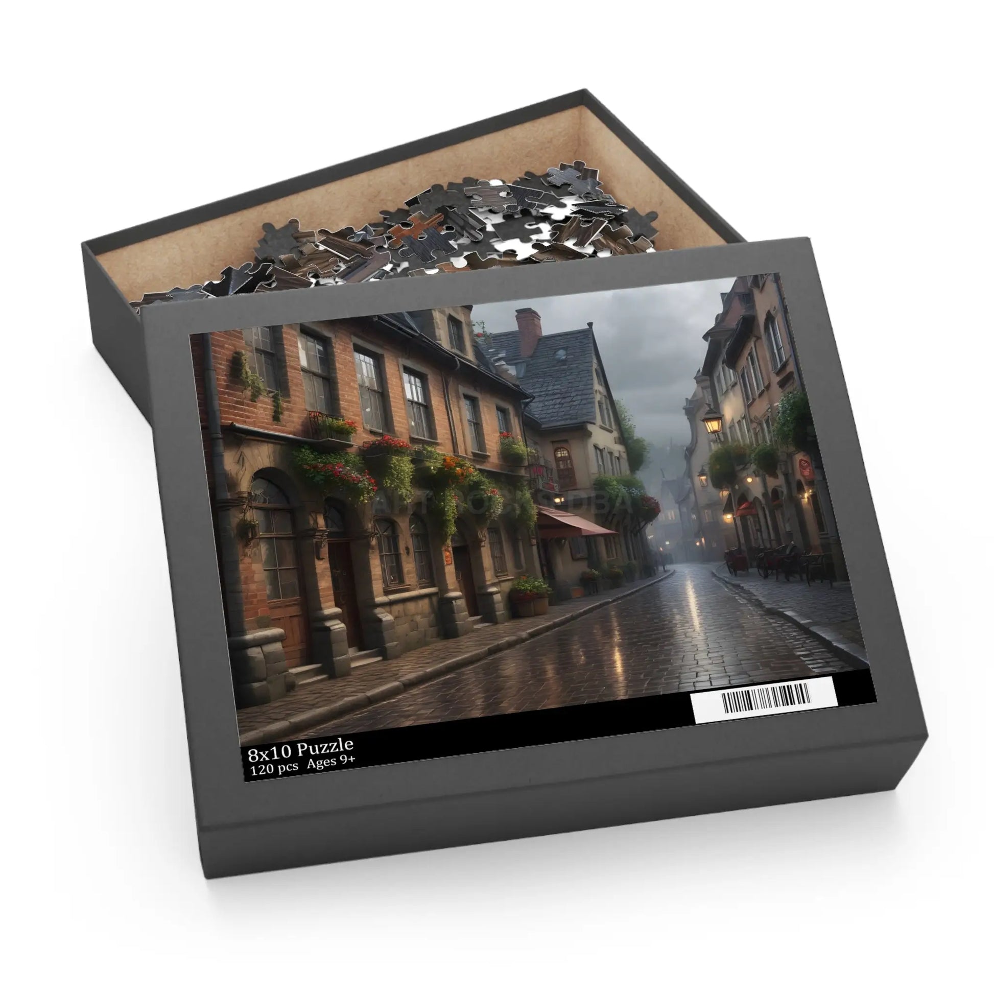 Rainy Cobblestone Street Puzzle — 120/252/500 Piece - 10’’ × 8’’ (120 pcs) - Puzzle