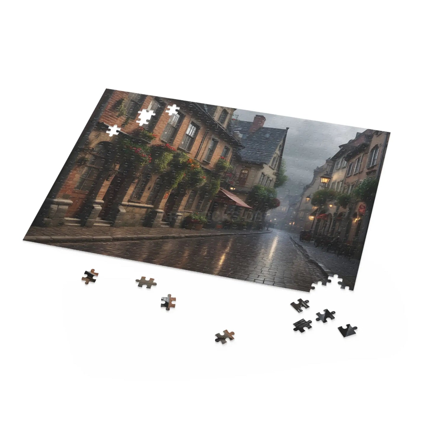 Rainy Cobblestone Street Puzzle — 120/252/500 Piece - Puzzle