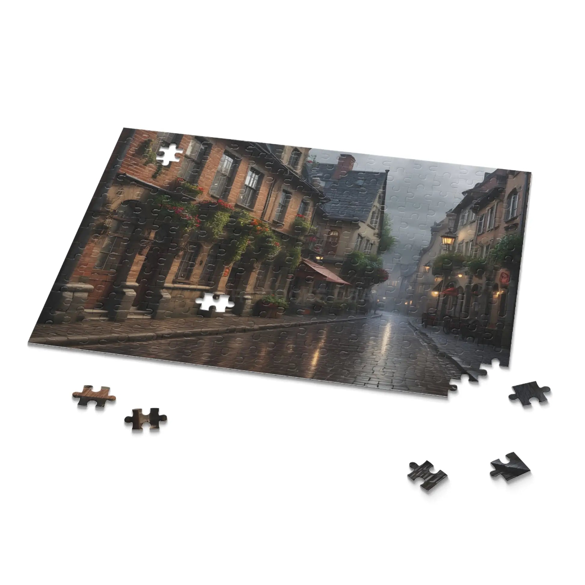 Rainy Cobblestone Street Puzzle — 120/252/500 Piece - Puzzle