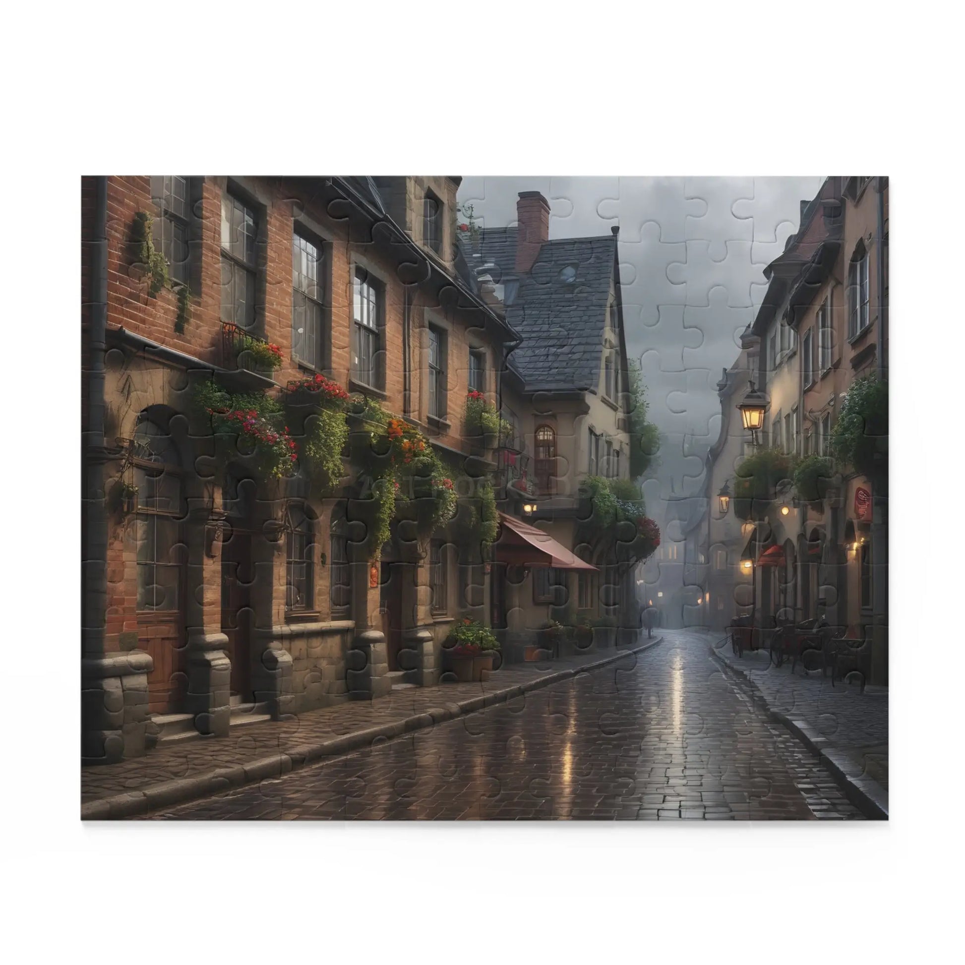 Rainy Cobblestone Street Puzzle — 120/252/500 Piece - Puzzle