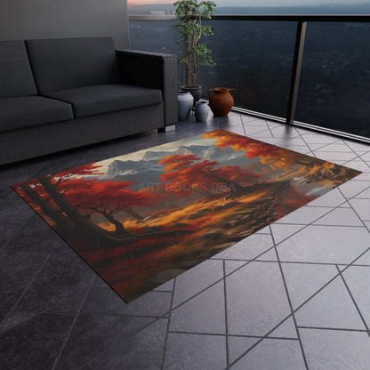 Red and Orange Autumn Landscape Outdoor Rug Nature Decor Garden Mat Patio Rug Fall Vibes Outdoor Living - Home Decor