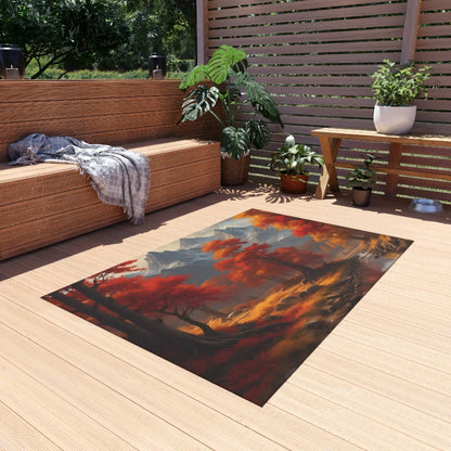 Red and Orange Autumn Landscape Outdoor Rug Nature Decor Garden Mat Patio Rug Fall Vibes Outdoor Living - Home Decor