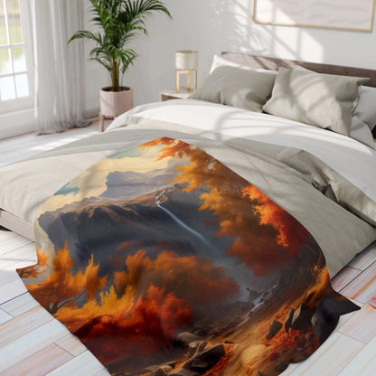 Red and Orange Autumn Leaves Fleece Blanket Warm Throw for Fall Decor Gift for Nature Lovers Hiking Enthusiasts Cozy