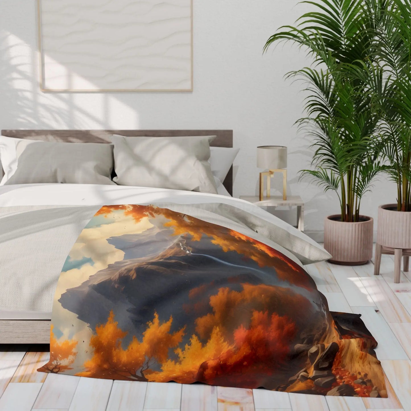 Red and Orange Autumn Leaves Fleece Blanket Warm Throw for Fall Decor Gift for Nature Lovers Hiking Enthusiasts Cozy