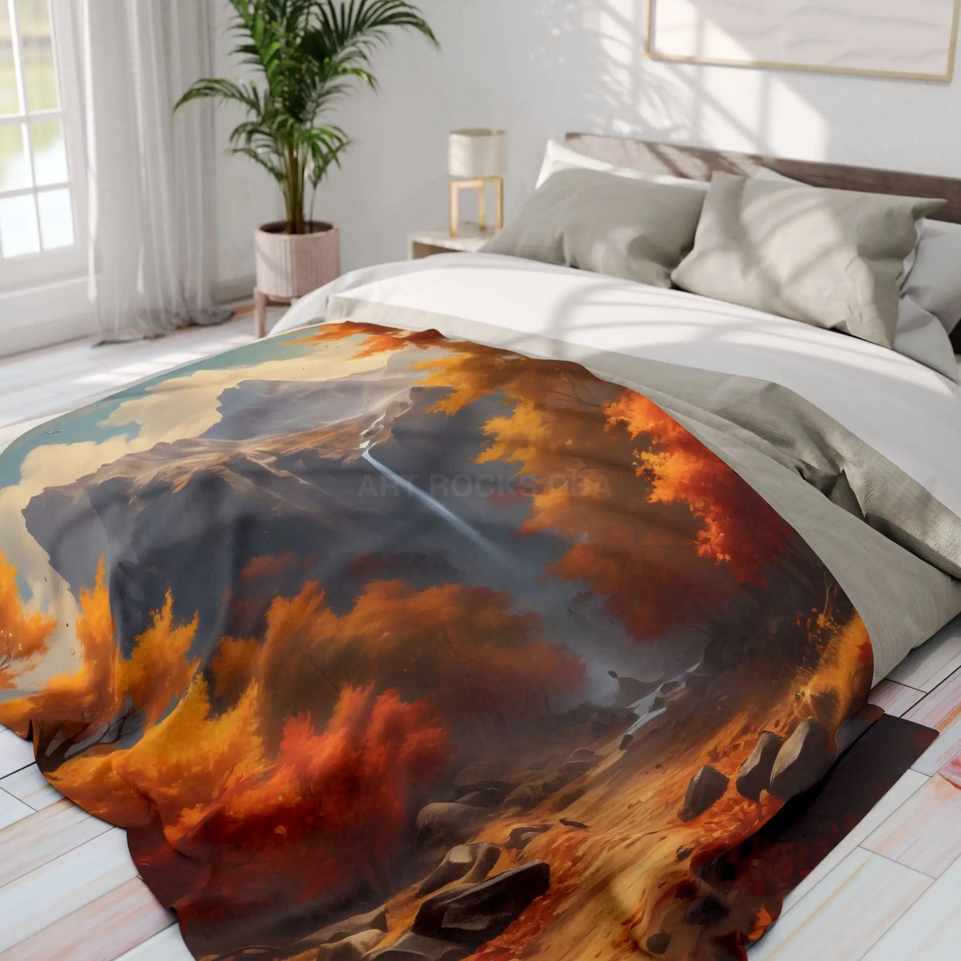 Red and Orange Autumn Leaves Fleece Blanket Warm Throw for Fall Decor Gift for Nature Lovers Hiking Enthusiasts Cozy