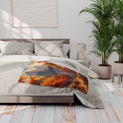 Red and Orange Autumn Leaves Fleece Blanket Warm Throw for Fall Decor Gift for Nature Lovers Hiking Enthusiasts Cozy