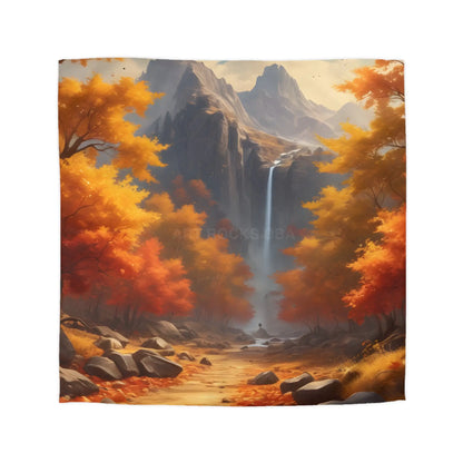 Red and Orange Autumn Leaves Landscape Duvet Cover | Cozy Fall Decor Seasonal Bedroom Update Nature-Inspired Bedding