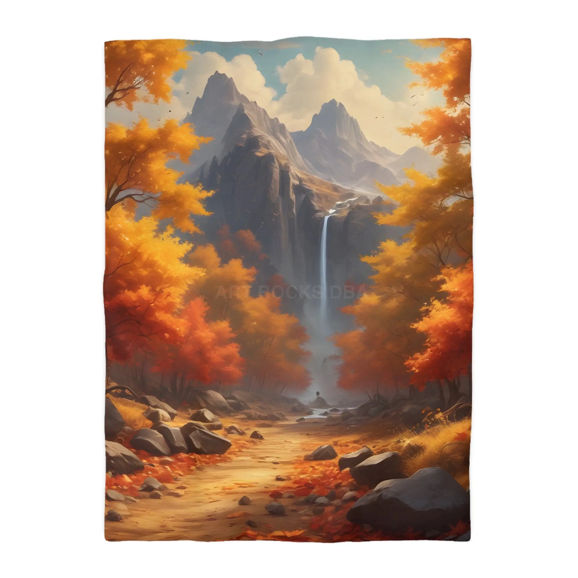 Red and Orange Autumn Leaves Landscape Duvet Cover | Cozy Fall Decor Seasonal Bedroom Update Nature-Inspired Bedding