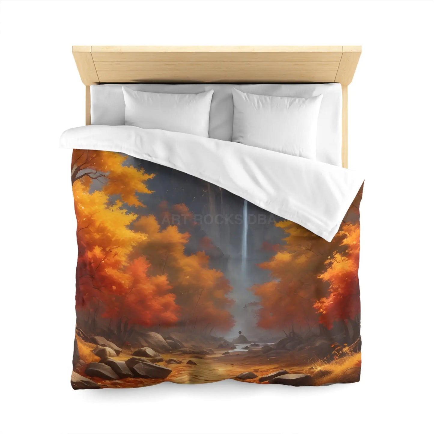 Red and Orange Autumn Leaves Landscape Duvet Cover | Cozy Fall Decor Seasonal Bedroom Update Nature-Inspired Bedding