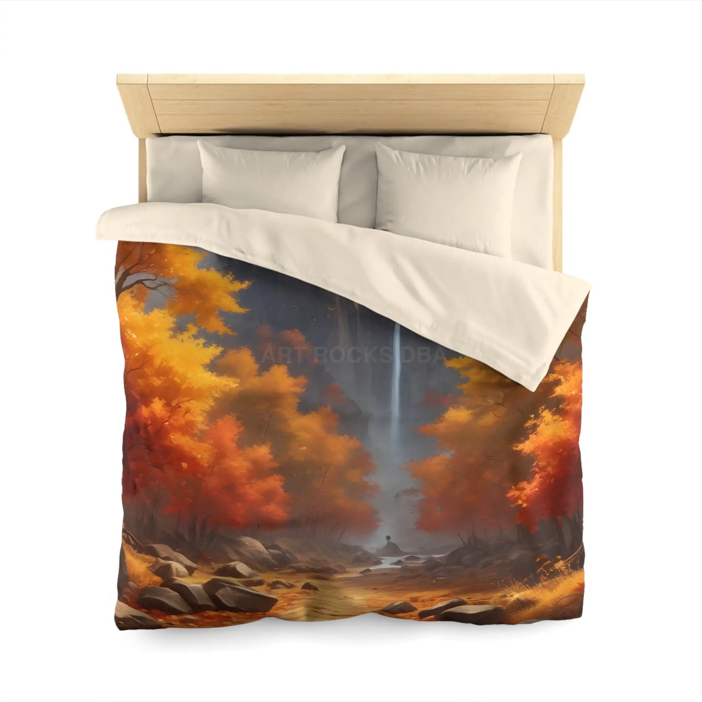 Red and Orange Autumn Leaves Landscape Duvet Cover | Cozy Fall Decor Seasonal Bedroom Update Nature-Inspired Bedding