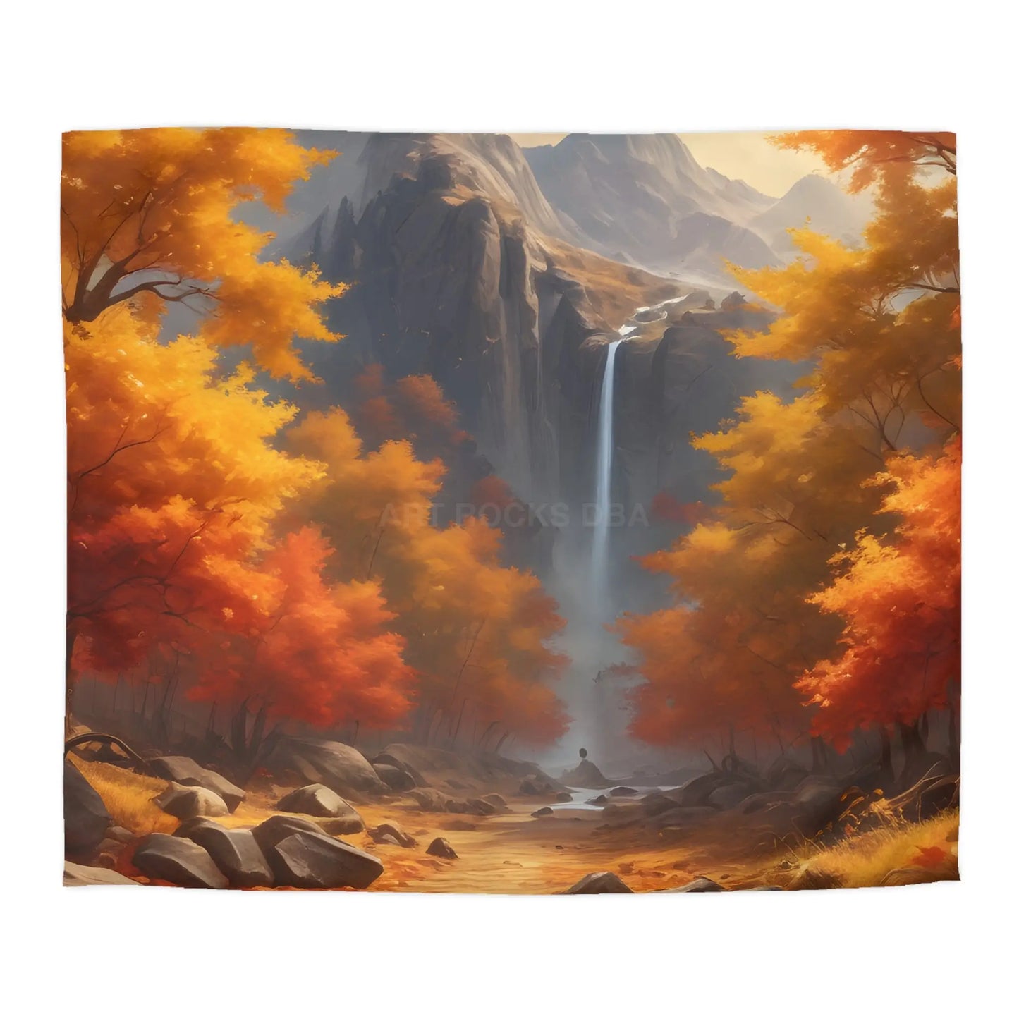 Red and Orange Autumn Leaves Landscape Duvet Cover | Cozy Fall Decor Seasonal Bedroom Update Nature-Inspired Bedding