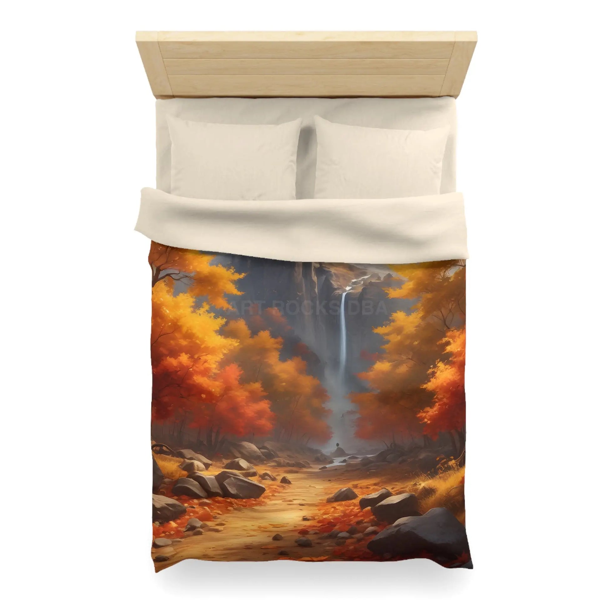 Red and Orange Autumn Leaves Landscape Duvet Cover | Cozy Fall Decor Seasonal Bedroom Update Nature-Inspired Bedding