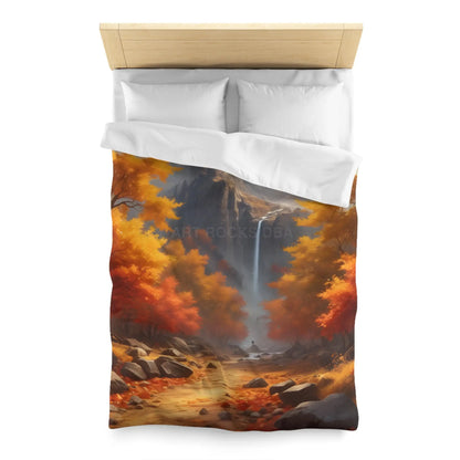 Red and Orange Autumn Leaves Landscape Duvet Cover | Cozy Fall Decor Seasonal Bedroom Update Nature-Inspired Bedding