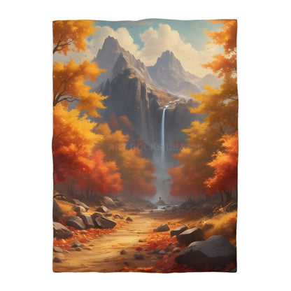 Red and Orange Autumn Leaves Landscape Duvet Cover | Cozy Fall Decor Seasonal Bedroom Update Nature-Inspired Bedding
