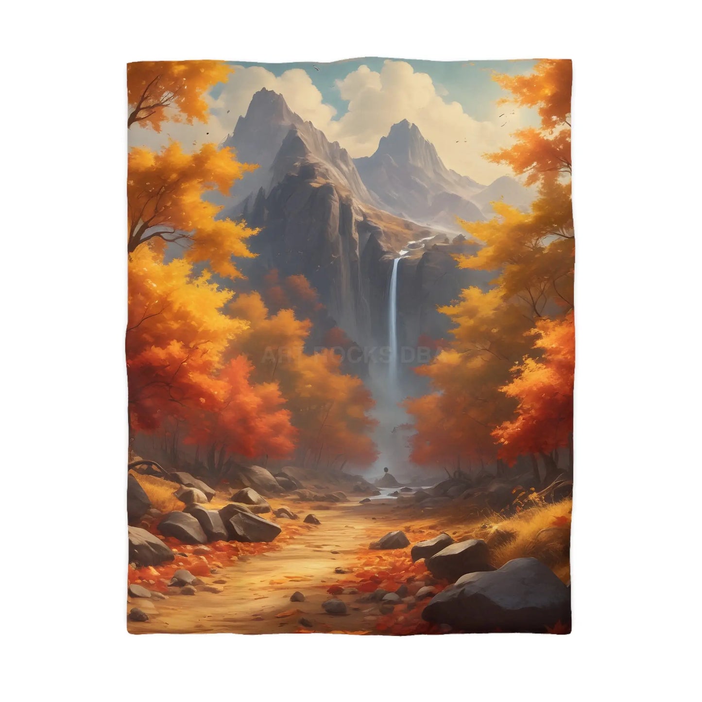 Red and Orange Autumn Leaves Landscape Duvet Cover | Cozy Fall Decor Seasonal Bedroom Update Nature-Inspired Bedding