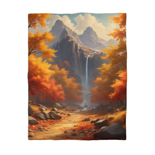 Red and Orange Autumn Leaves Landscape Duvet Cover | Cozy Fall Decor Seasonal Bedroom Update Nature-Inspired Bedding