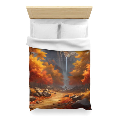 Red and Orange Autumn Leaves Landscape Duvet Cover | Cozy Fall Decor Seasonal Bedroom Update Nature-Inspired Bedding