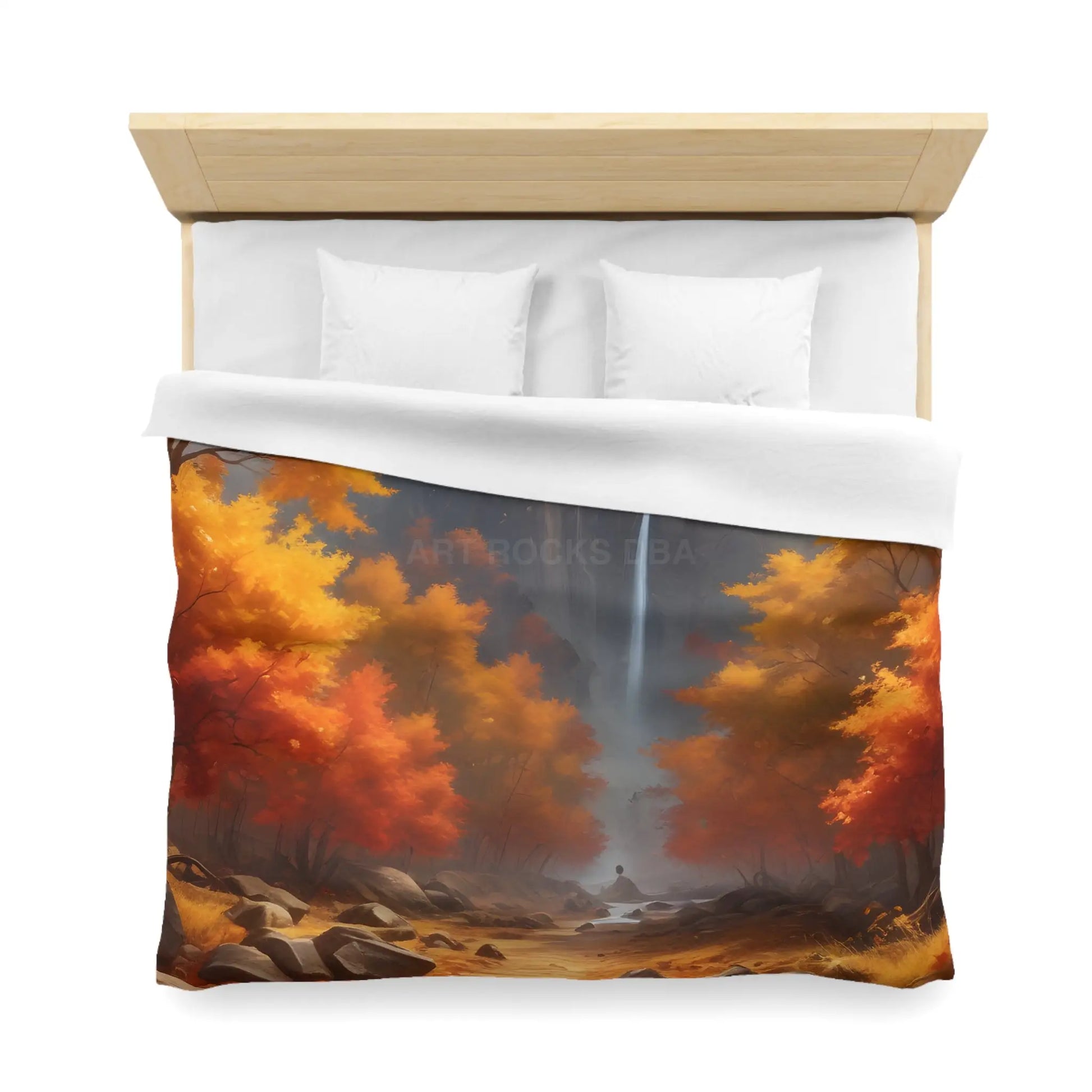 Red and Orange Autumn Leaves Landscape Duvet Cover | Cozy Fall Decor Seasonal Bedroom Update Nature-Inspired Bedding