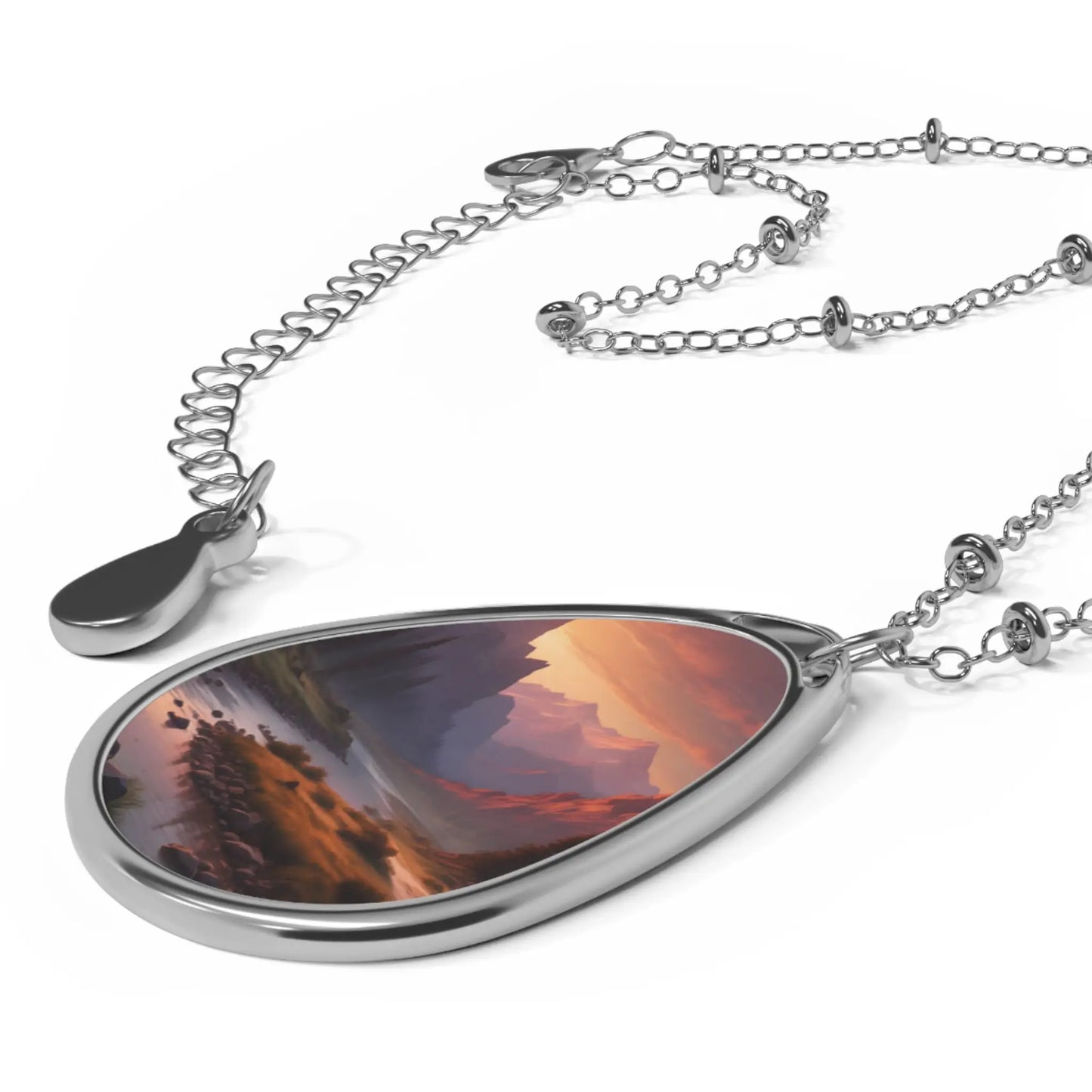 River at Sunset Oval Necklace - One Size / Silver - Accessories