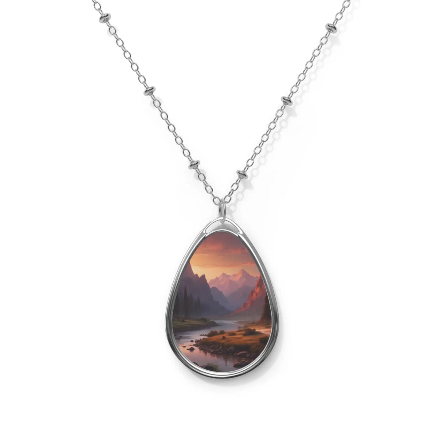 River at Sunset Oval Necklace - One Size / Silver - Accessories